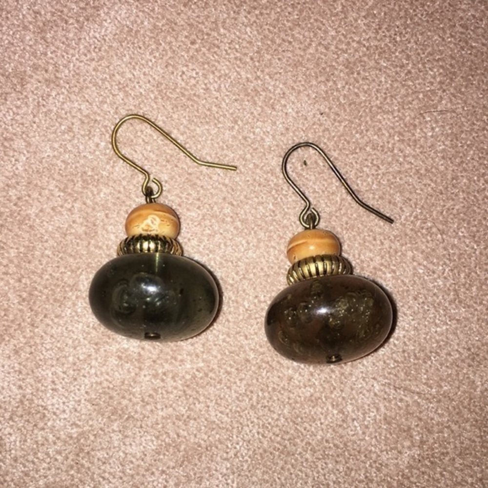 Green glass hook earrings